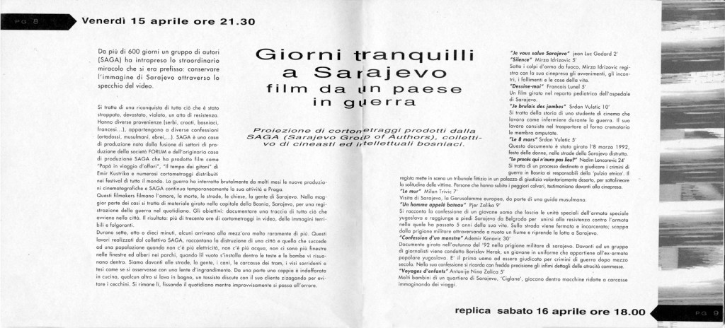 Articolo di presentazione di alcuni cortometraggi su Sarajevo, pubblicato sul primo numero della rivista del Link (aprile-maggio 1994)