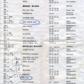 Il programma di ottobre 1979 del Marquee Club di Londra, © G.T. Garattoni